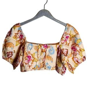 Seafolly Puff Sleeve Linen Crop Top Spring Festival Nectar NEW